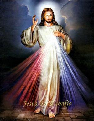 Divine Mercy Image with tiled floor and clouds
