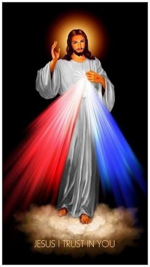 Divine Mercy Image standing on a cloud